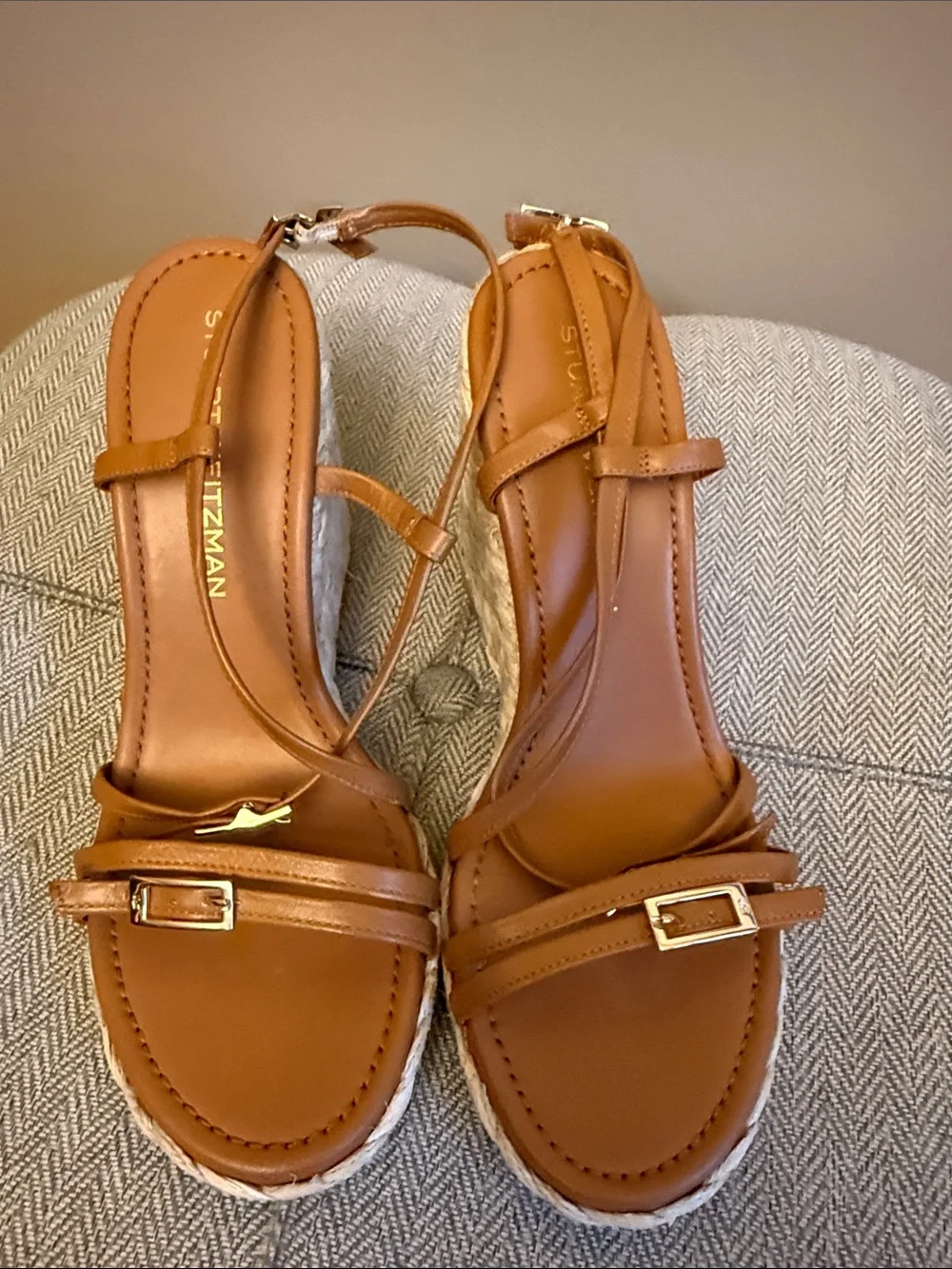 Stuart Weitzman Georgie Leather Wedge Sandals - Picture 7 of 8